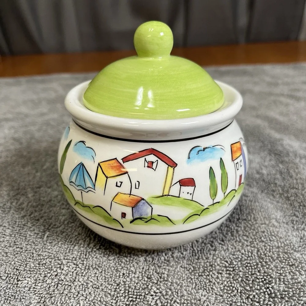 Sakura Provence By Apple Vintage‎ Hand Painted Ceramic Sugar Bowl Jar With Lid